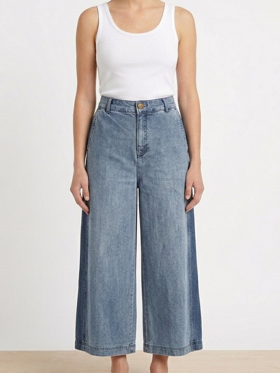 Who What Wear Denim - Who What Wear Wide-Leg Crop Jeans in Washed Blue with Side Detail 6
